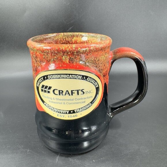 Deneen Pottery Production Training Crafts Coffee Mug Cup Red Black Drip Glaze - Picture 10 of 12